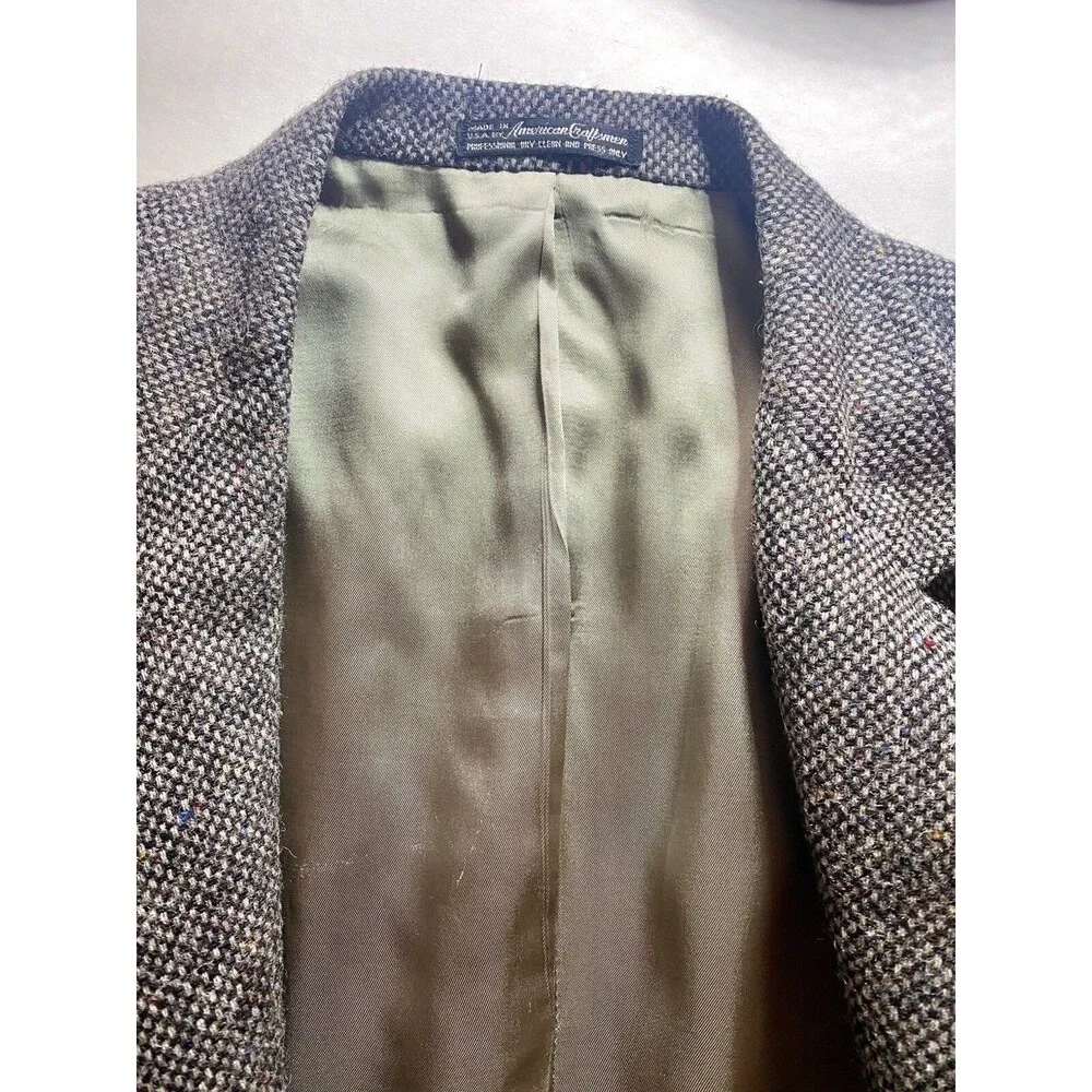 Sport Coat Mens 44L Textured Tweed Vintage USA Made Brown Gray